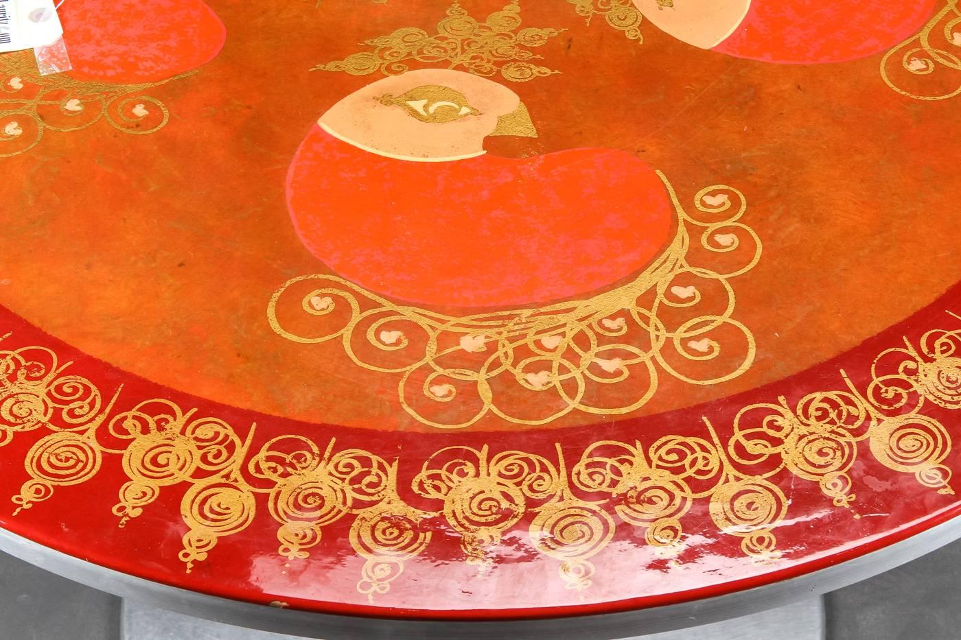 Danish Poul Cadovius Circular Enameled Dining Table Hand-Painted by Susan Mygge For Sale
