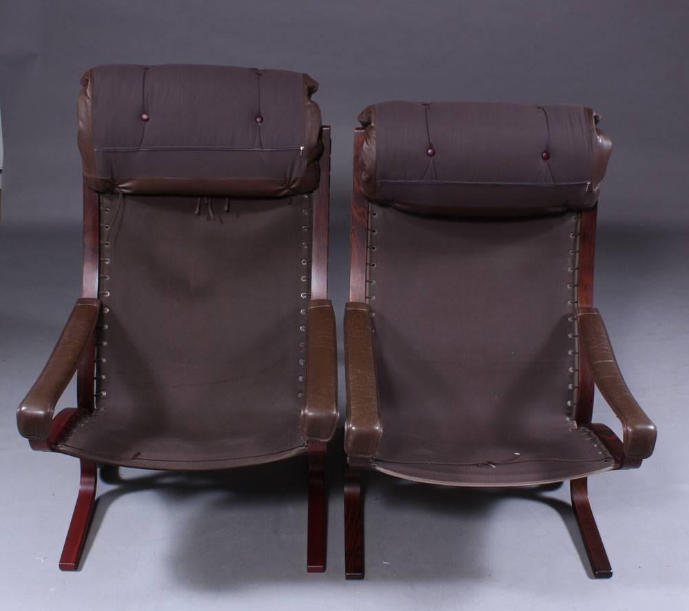Norwegian Pair of Ingmar Relling Siesta Leather High Back Lounge Chairs
