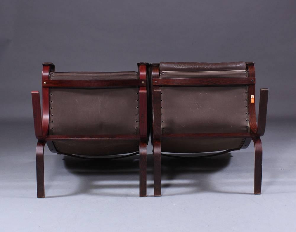 Pair of Ingmar Relling Siesta Leather High Back Lounge Chairs In Excellent Condition In Bryn Mawr, PA