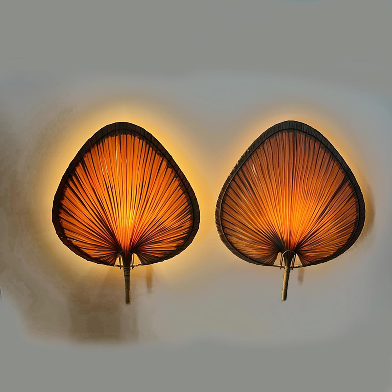 Pair of Rattan Wall Lights, France 1970s In Good Condition For Sale In Lambertville, NJ