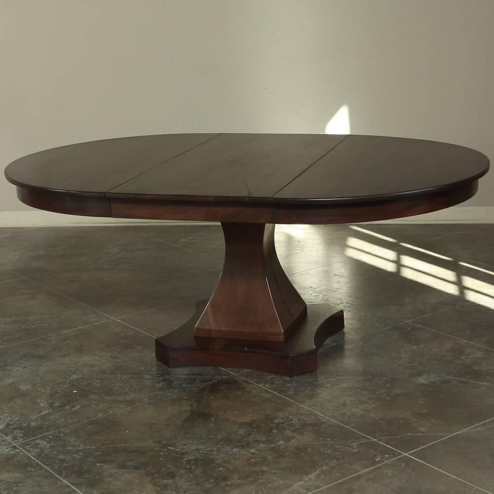 Mid-19th Century 19th Century Mahogany Round Louis Philipe Pedestal Dining Table with Leaf