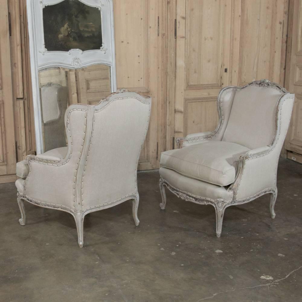 Pair Antique French Louis XV Painted Bergères /Armchairs 5