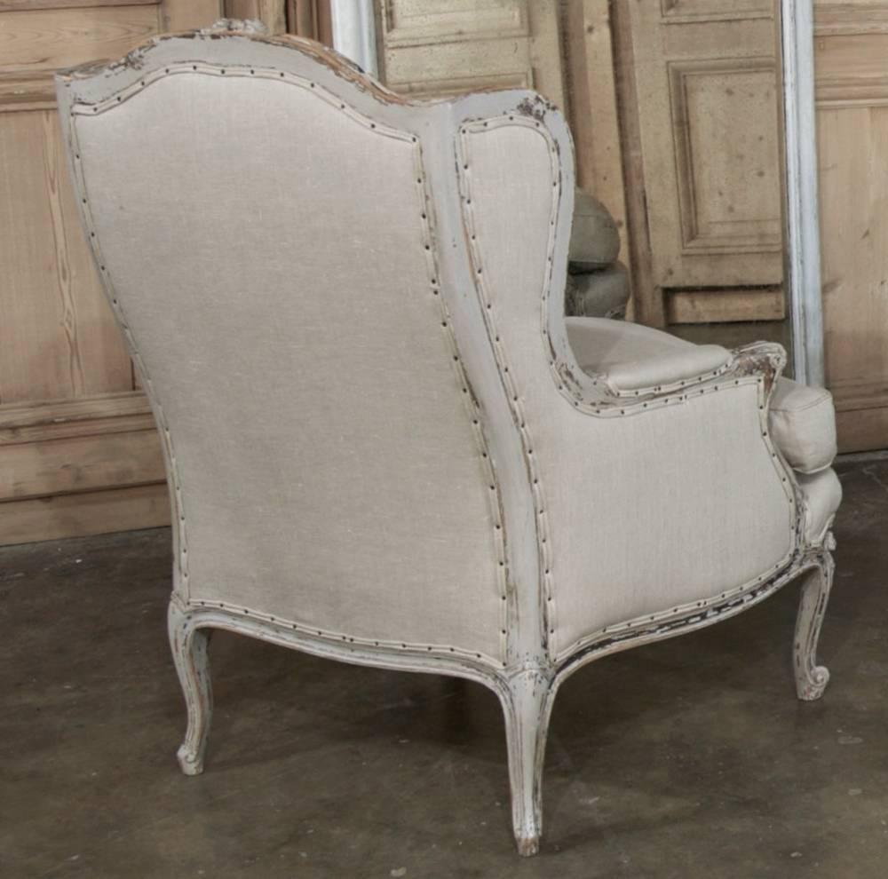 Pair Antique French Louis XV Painted Bergères /Armchairs 6