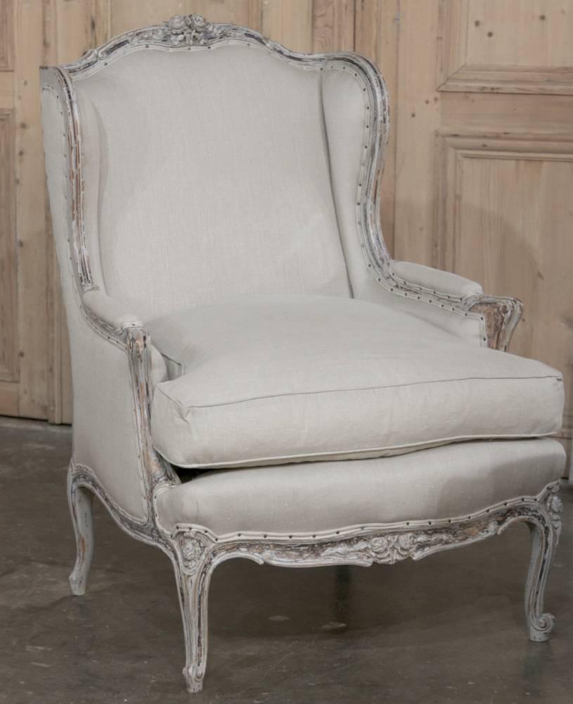 Pair Antique French Louis XV Painted Bergères /Armchairs In Excellent Condition In Dallas, TX