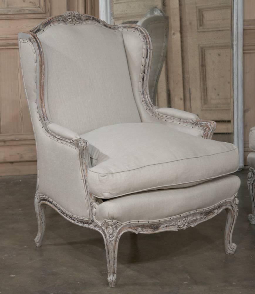 Late 19th Century Pair Antique French Louis XV Painted Bergères /Armchairs