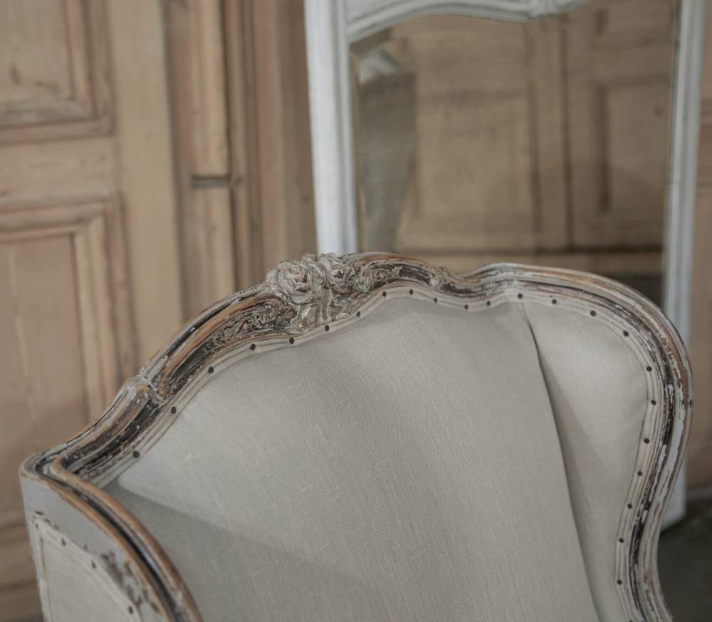 Pair Antique French Louis XV Painted Bergères /Armchairs 1