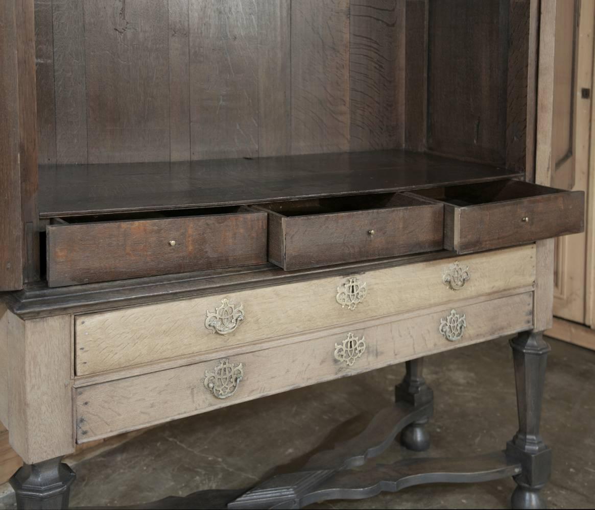 Oak 18th Century Dutch Stripped Raised Cabinet/Linen Press, Armoire