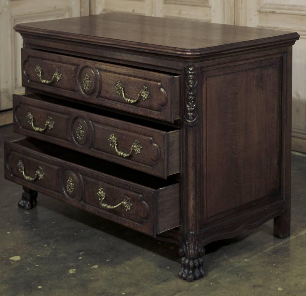 Hand-Carved Antique French Louis XIV Solid Oak Commode 