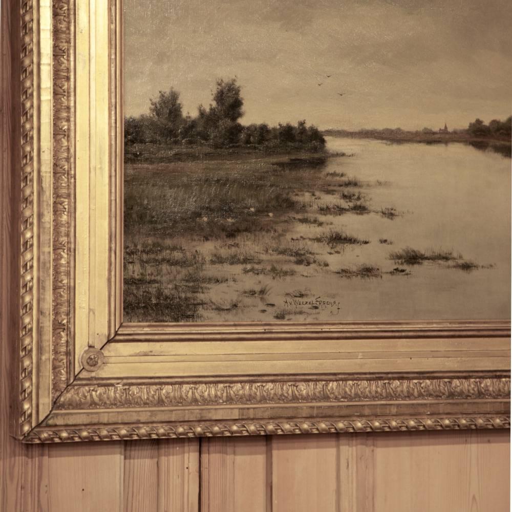 Dutch Original Gold Framed Landscape Oil Painting on Canvas by A.V. Weezel-Errens