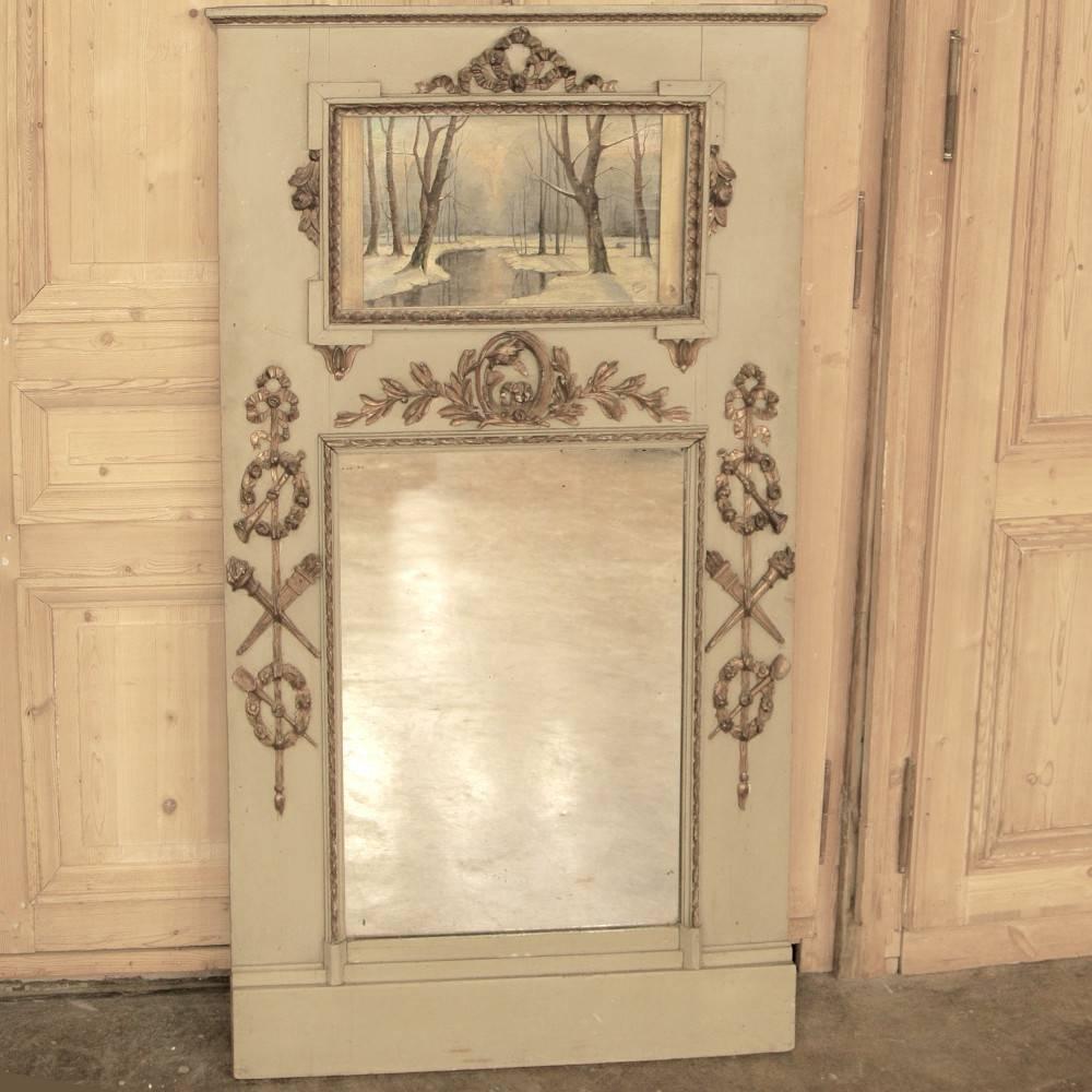 Late 19th Century  19th Century French Neoclassical Louis XVI Painted Trumeau Mirror