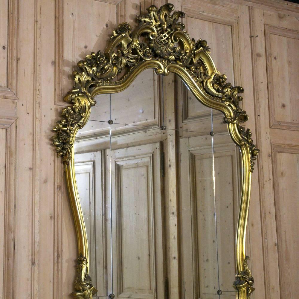 Hand-Carved Antique Italian Giltwood Hand Carved Rococo Louis XV Style Mirror