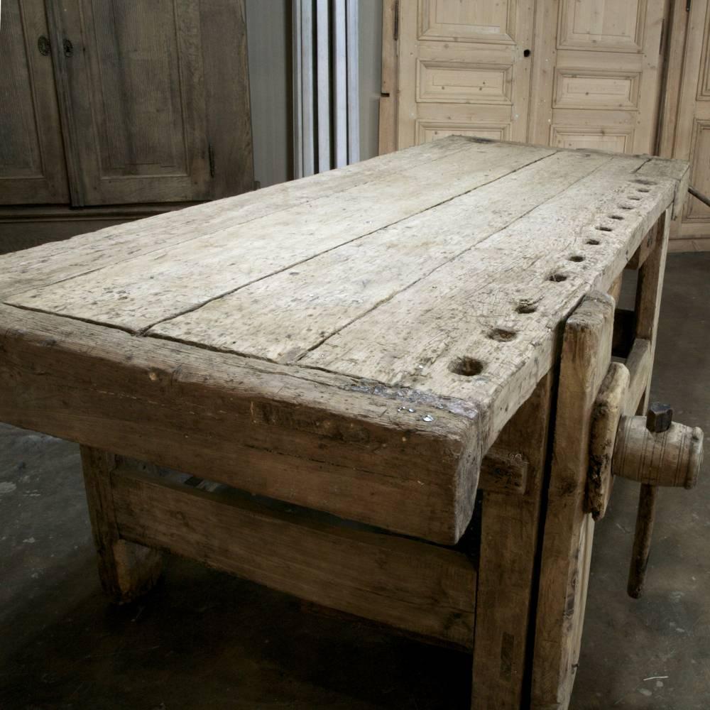 19th Century Grand Rustic Country French Workbench In Distressed Condition In Dallas, TX