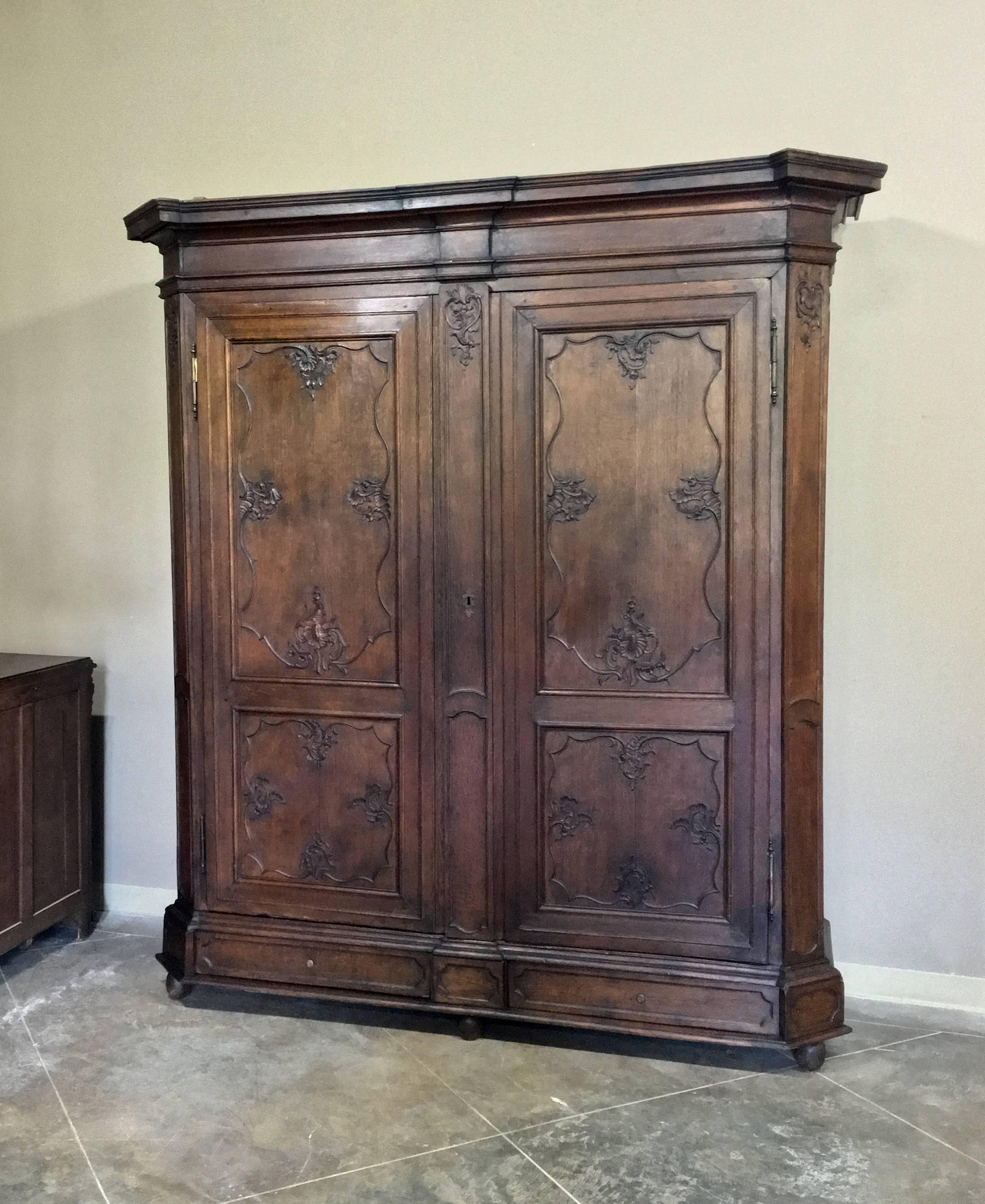 Baroque 18th Century Antique Country French Oak Grand Chateaux Armoire