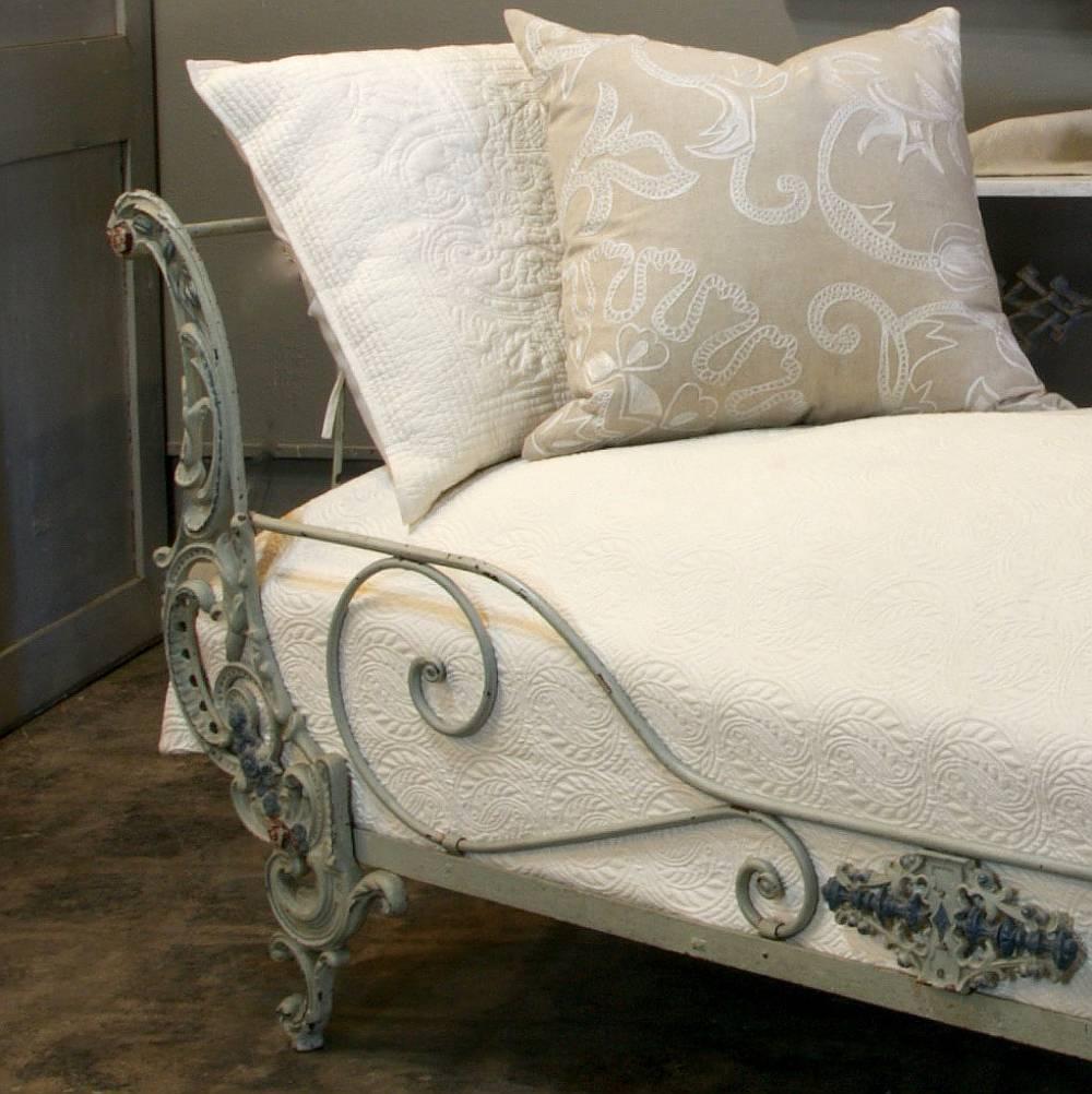 French 19th Century Wrought Iron Painted Campaign Bed