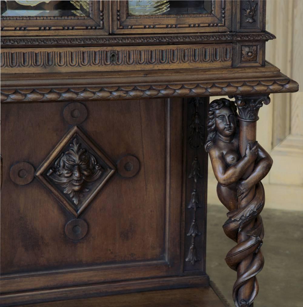 19th Century Italian Renaissance Revival Walnut Vitrine with Mermaids 2