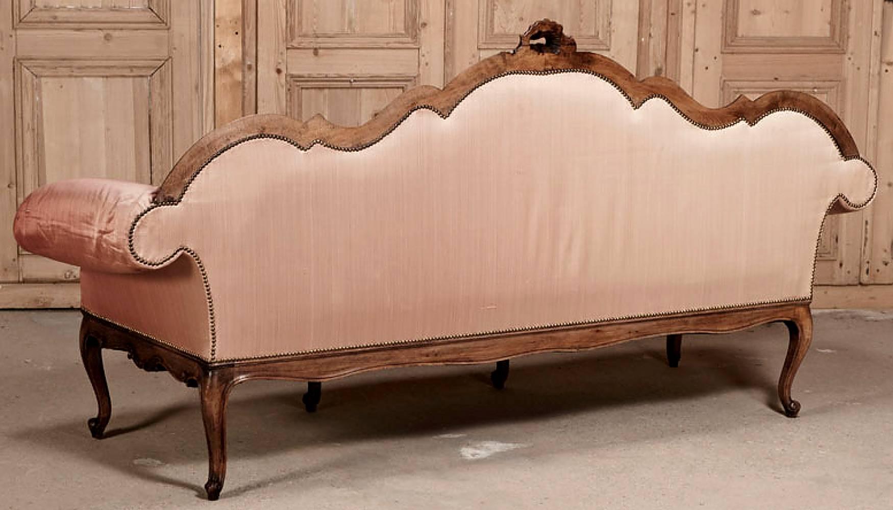 Silk 19th Century Antique Italian Baroque Walnut Sofa