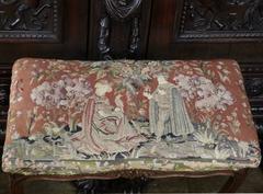 19th Century French Walnut Vanity Bench with Aubusson