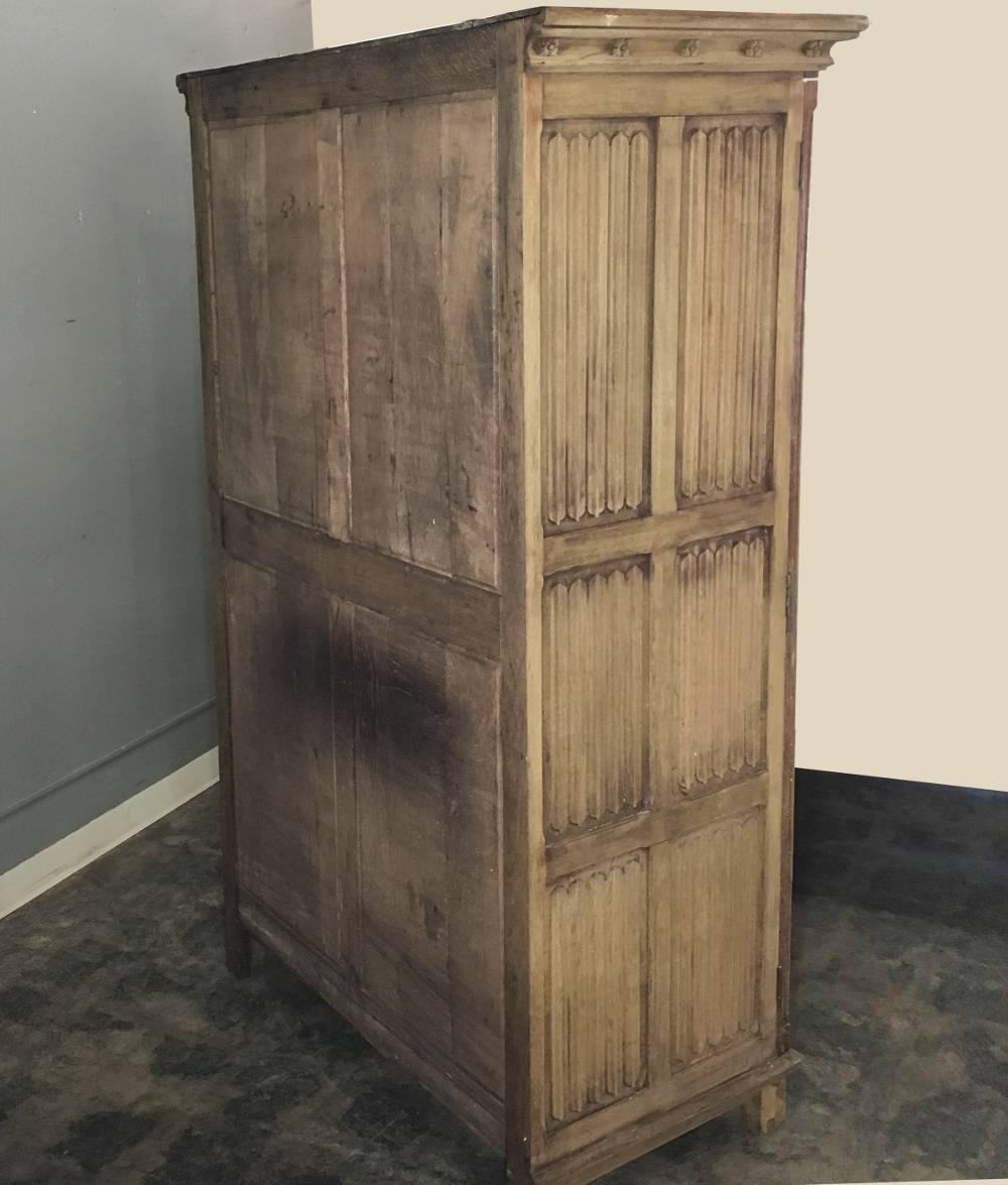 Antique Stripped Gothic Hand Carved Solid Oak Armoire 2