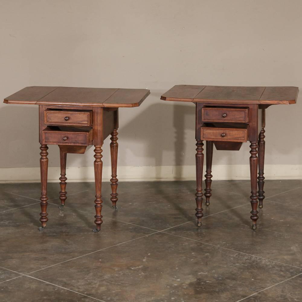 Pair of French Antique Mahogany Louis Philippe Nightstands or End Tables In Excellent Condition In Dallas, TX