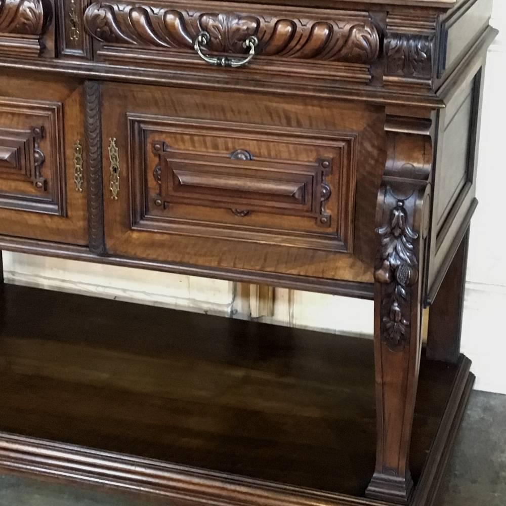 19th Century French Louis XIV Hand-Carved Walnut Marble Top Buffet 3