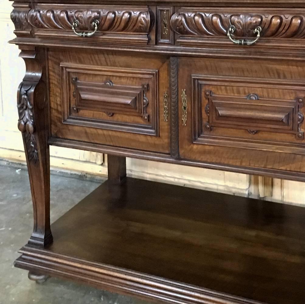 19th Century French Louis XIV Hand-Carved Walnut Marble Top Buffet 2