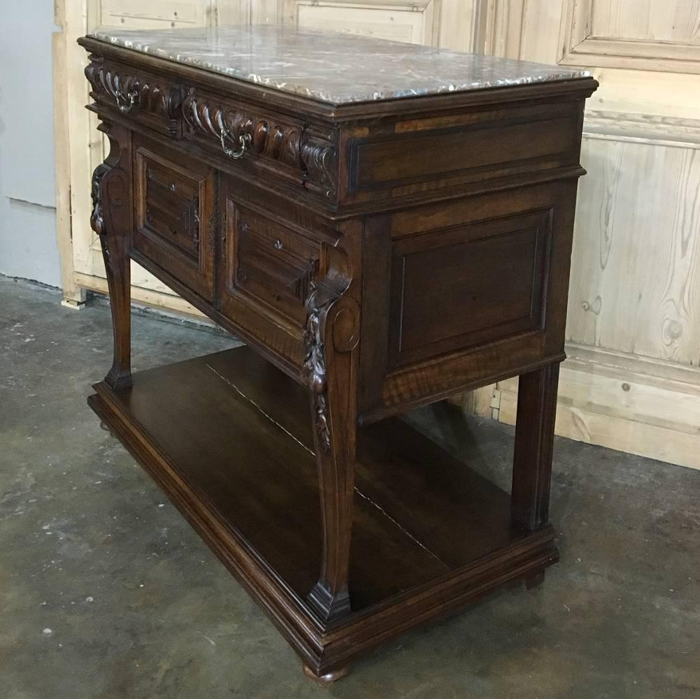 19th Century French Louis XIV Hand-Carved Walnut Marble Top Buffet 5