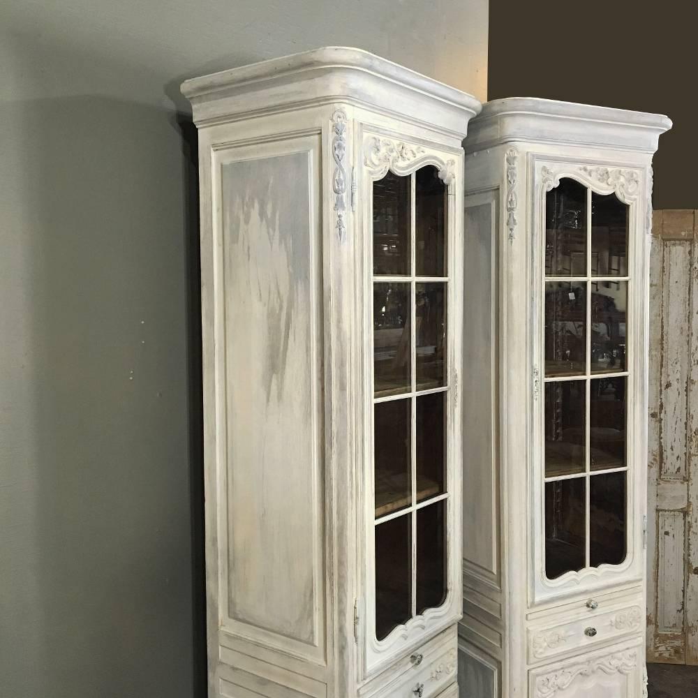 Pair of Antique Country French Painted Louis XV Vitrines ~ Bookcases 1