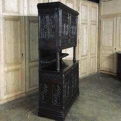 19th Century French Gothic Hand-Carved China Buffet ~ 2 Tiered Credenza
