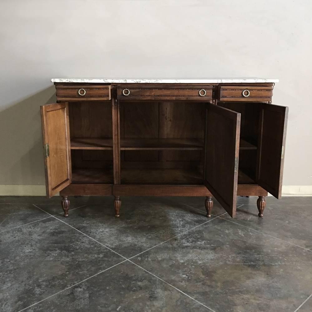 19th Century French Louis XVI Marble-Top Walnut Buffet In Excellent Condition In Dallas, TX