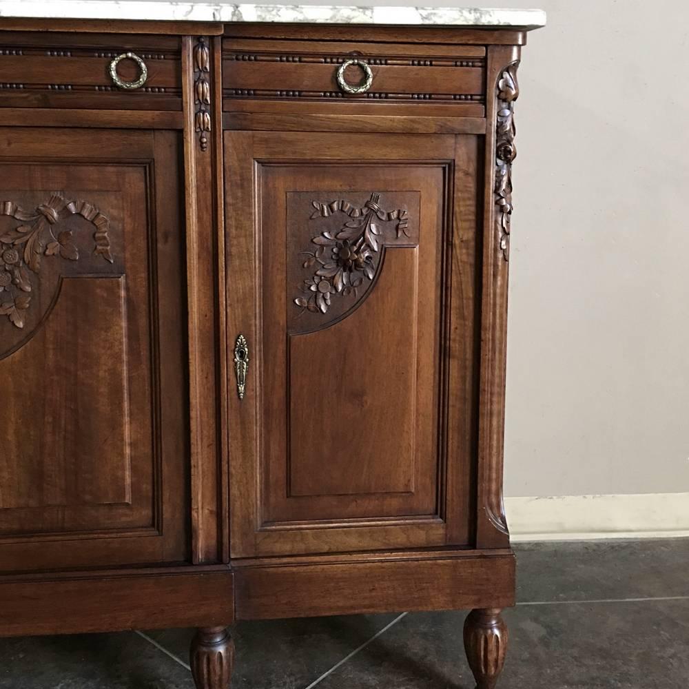 19th Century French Louis XVI Marble-Top Walnut Buffet 2