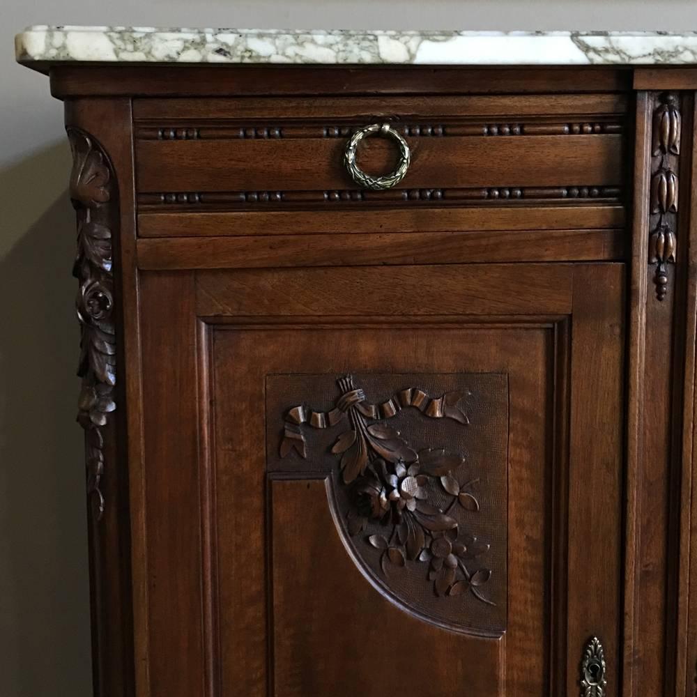 Late 19th Century 19th Century French Louis XVI Marble-Top Walnut Buffet
