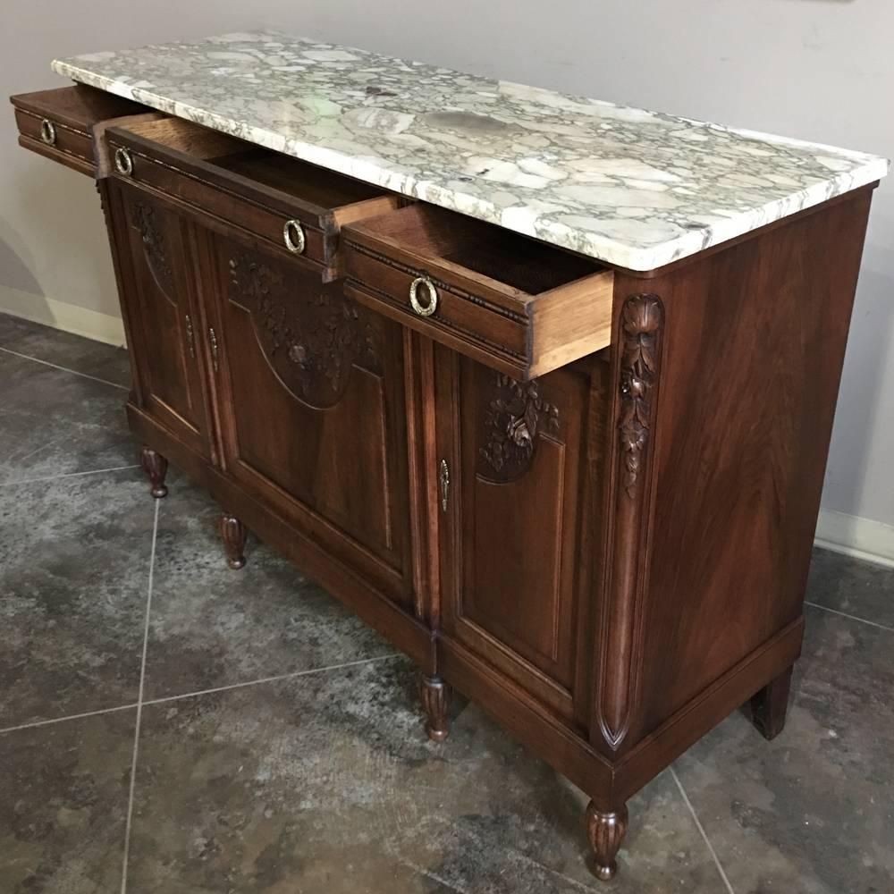 19th Century French Louis XVI Marble-Top Walnut Buffet 5