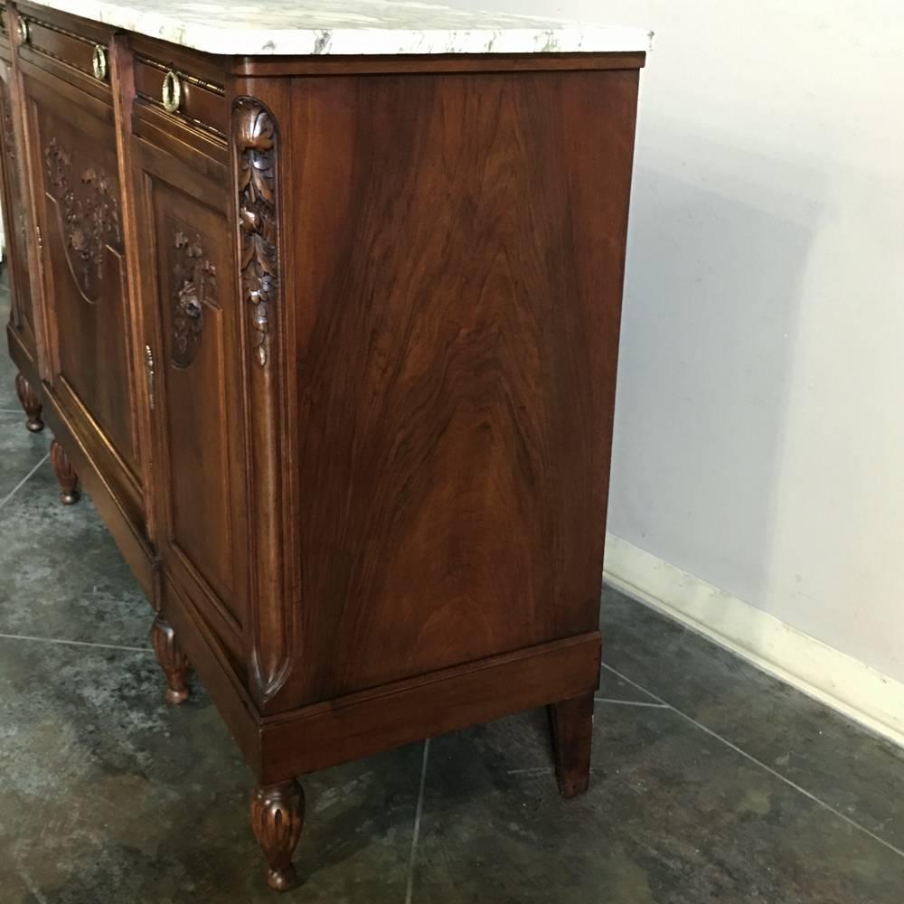 19th Century French Louis XVI Marble-Top Walnut Buffet 6
