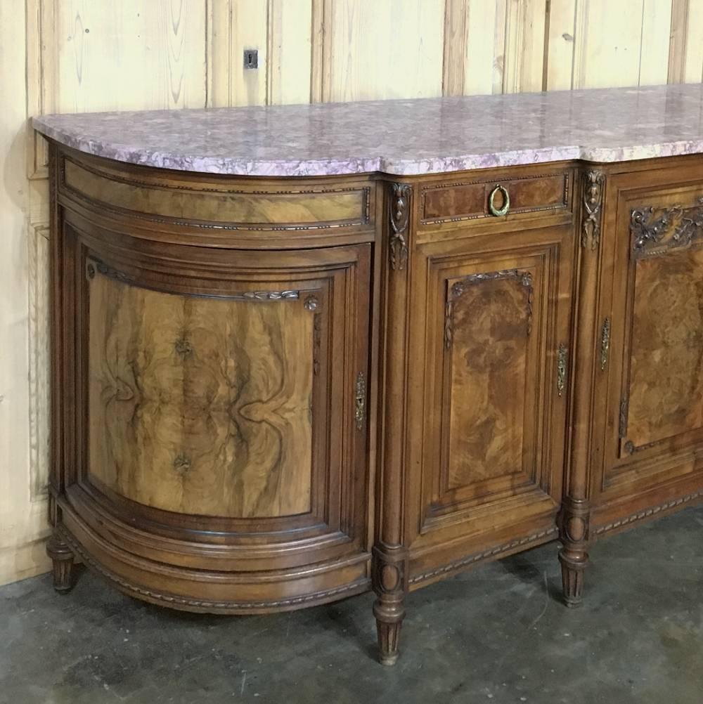 Late 19th Century 19th Century French Baroque Burl Walnut Hand-Crafted Marble-Top Buffet