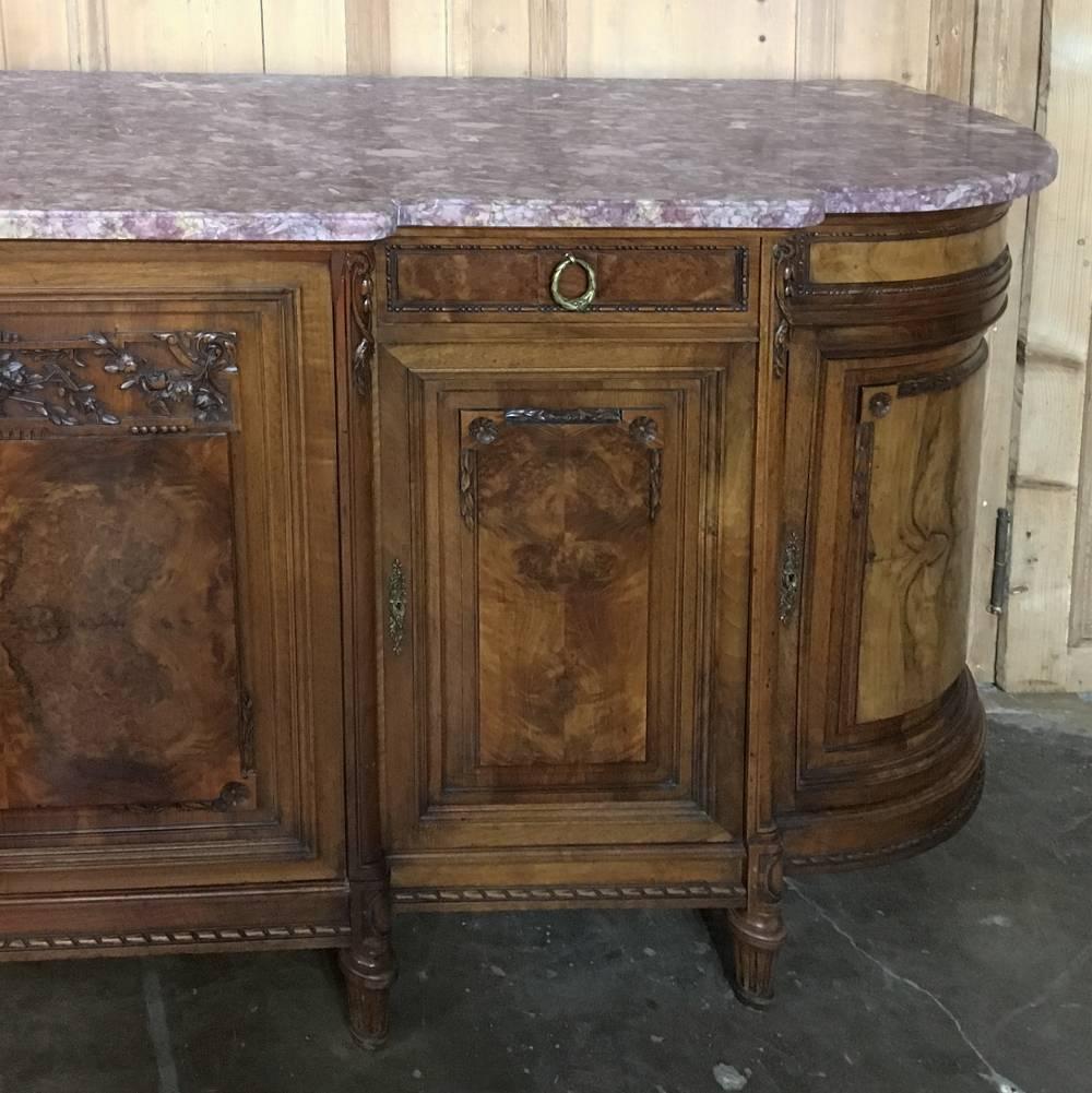 19th Century French Baroque Burl Walnut Hand-Crafted Marble-Top Buffet 3
