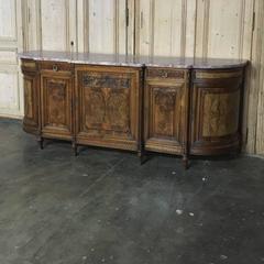 19th Century French Baroque Burl Walnut Hand-Crafted Marble-Top Buffet