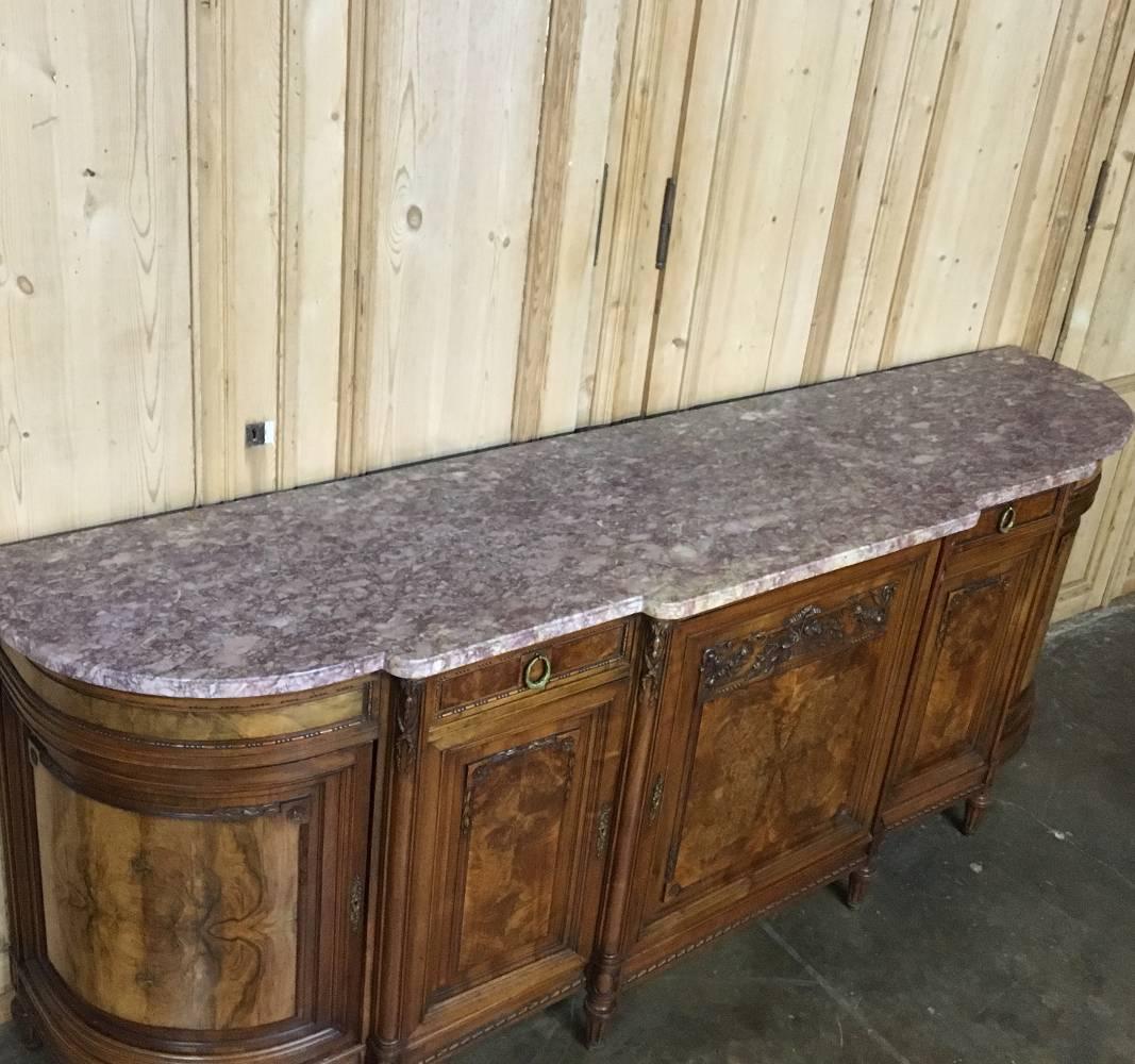 19th Century French Baroque Burl Walnut Hand-Crafted Marble-Top Buffet 4