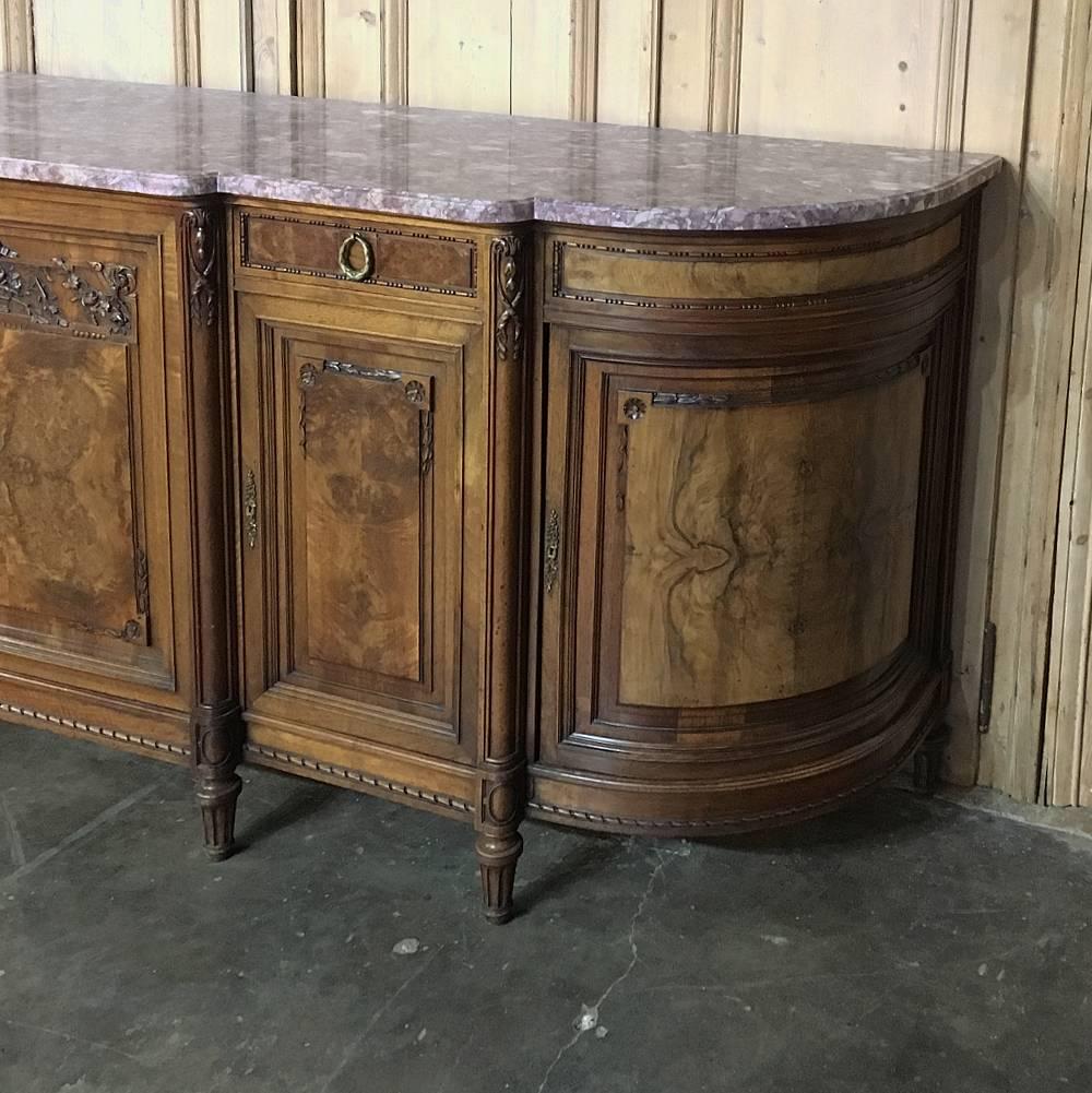 19th Century French Baroque Burl Walnut Hand-Crafted Marble-Top Buffet 2