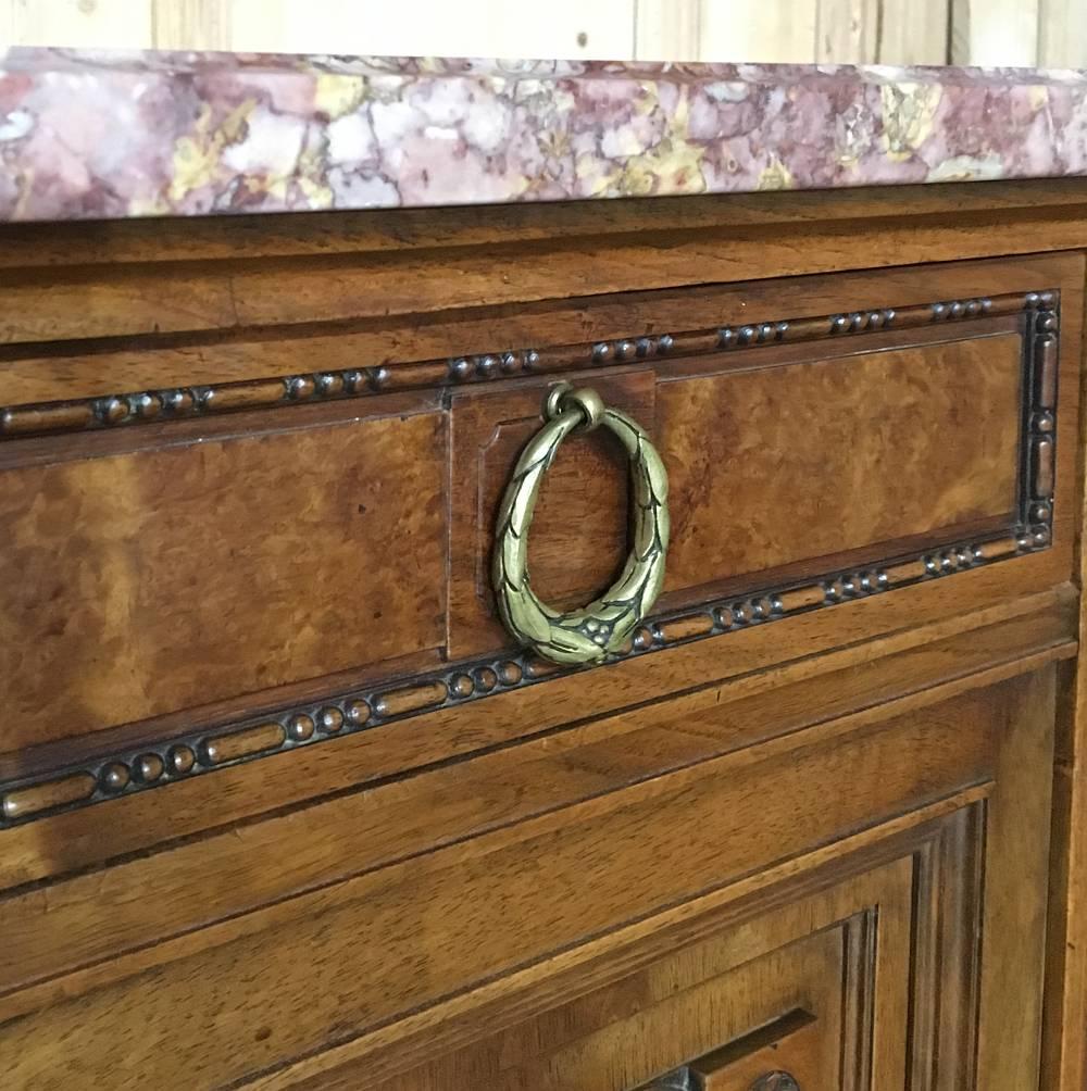 19th Century French Baroque Burl Walnut Hand-Crafted Marble-Top Buffet 6