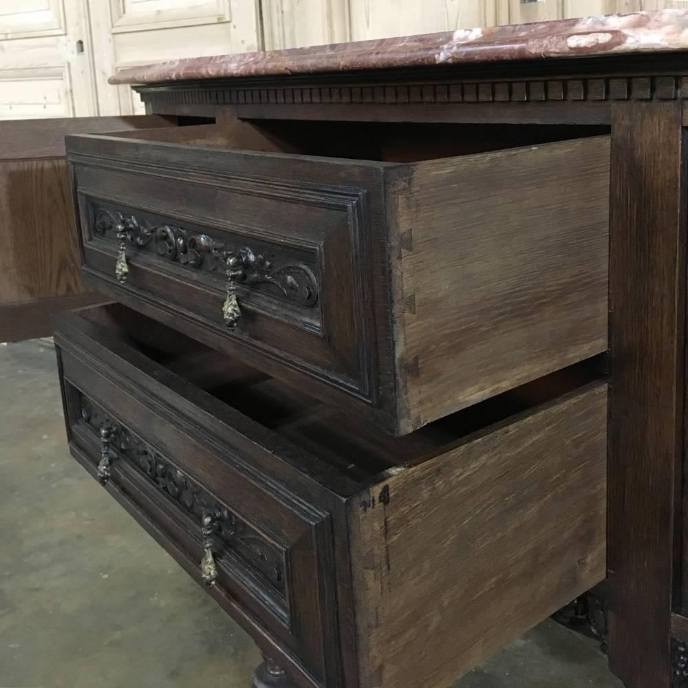 Early 20th Century Antique Raised Renaissance Buffet with Jasper Top and Barley Twist Legs