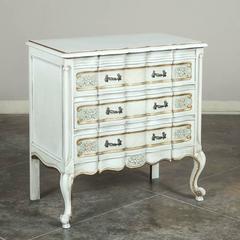 Antique Country French Painted Commode with Gold Highlights & Brass Pulls