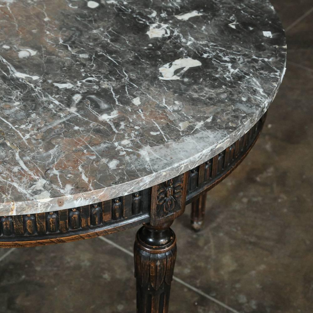 19th Century French Louis XVI RoundHand-Crafted Walnut Marble-Top Table 6