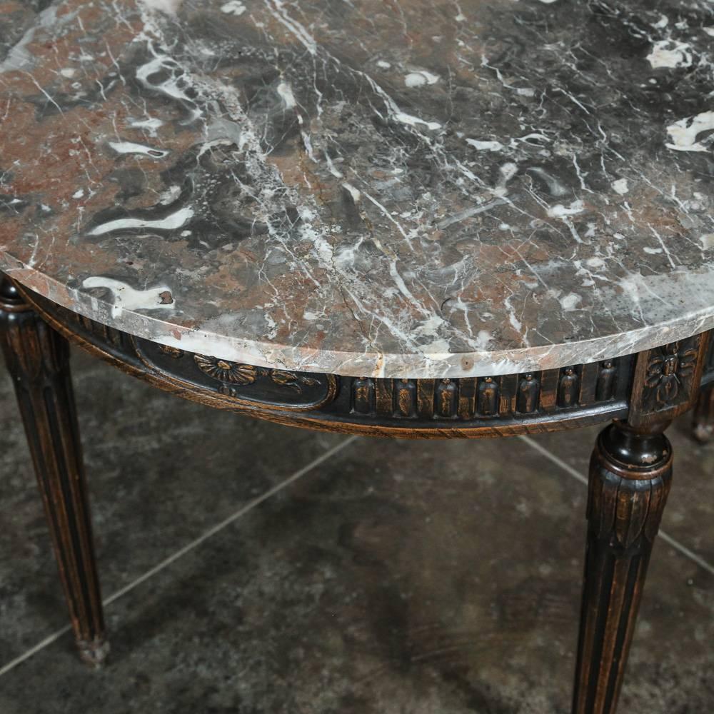 19th Century French Louis XVI RoundHand-Crafted Walnut Marble-Top Table 7