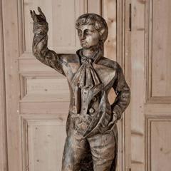 Pair of 18th Century Carved Wood Statues of Dancing Lady and Military Officer