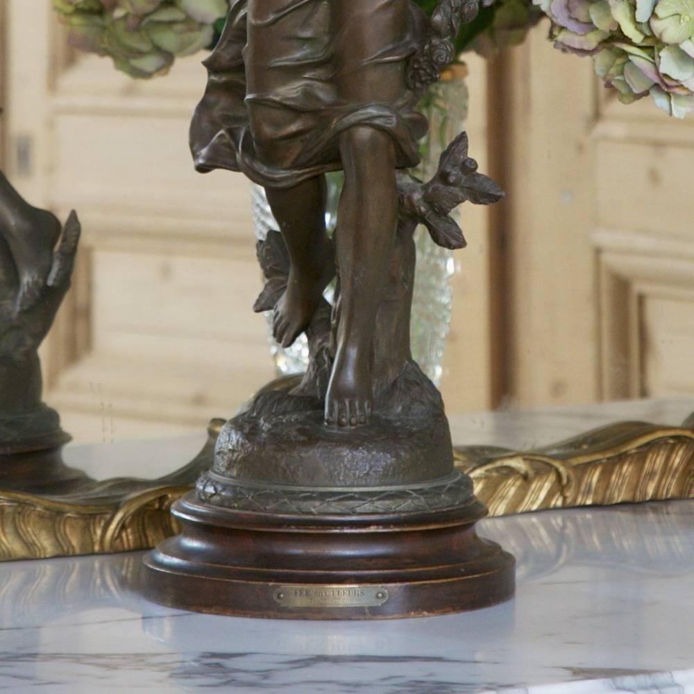 Hand-Crafted 19th Century Spelter Statue by É of Fairy by Emile Coriolan Hippolyte Guillemin