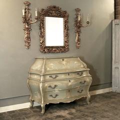 Antique Italian Baroque Hand-Painted Bombe Secretary
