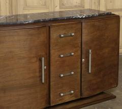 French Art Deco Walnut Marble-Top Buffet with Original Lucite, Nickel Hardware