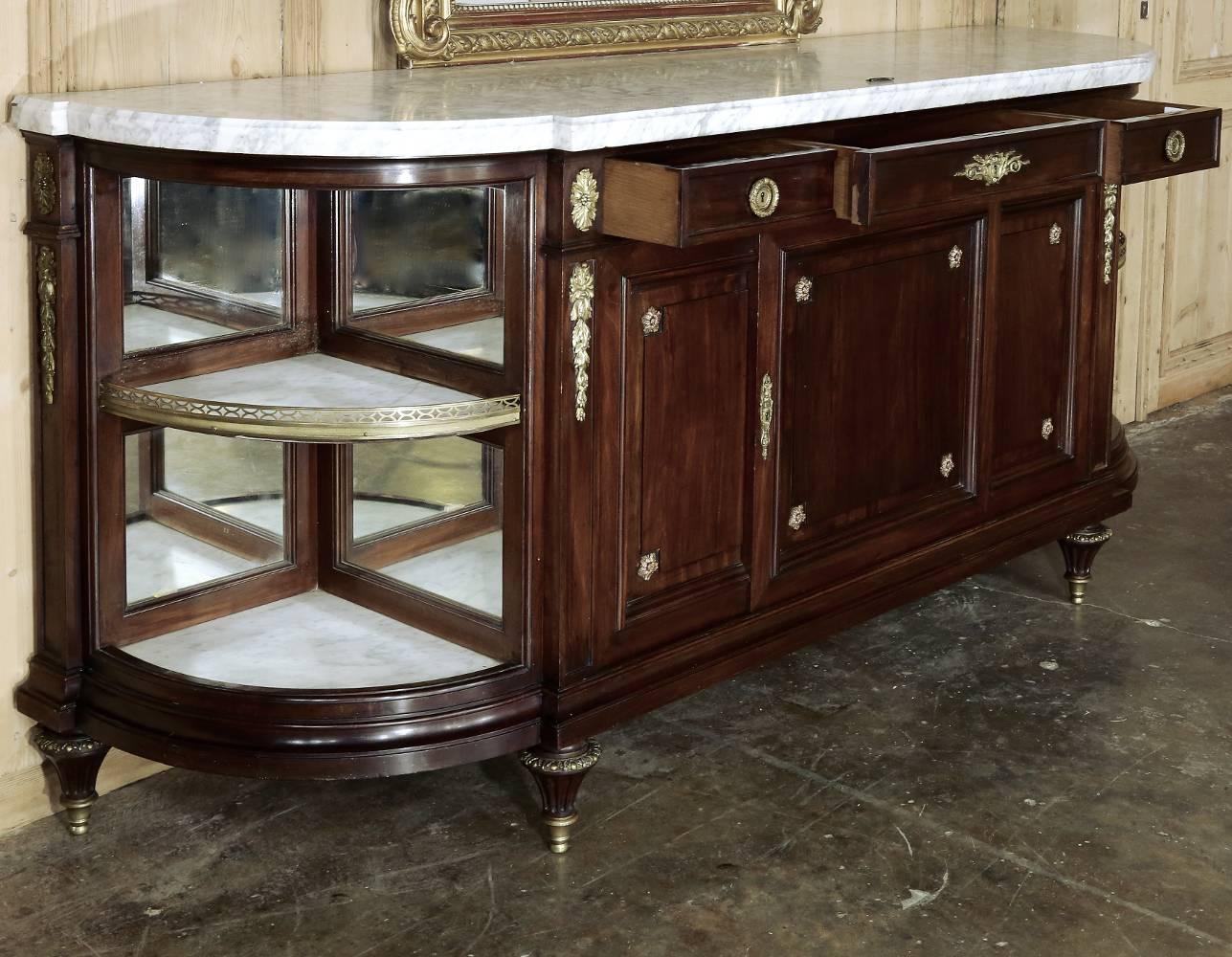 Gilt 19th Century French Louis XVI Style Marble-Top Ormolu Buffet by Maison Krieger