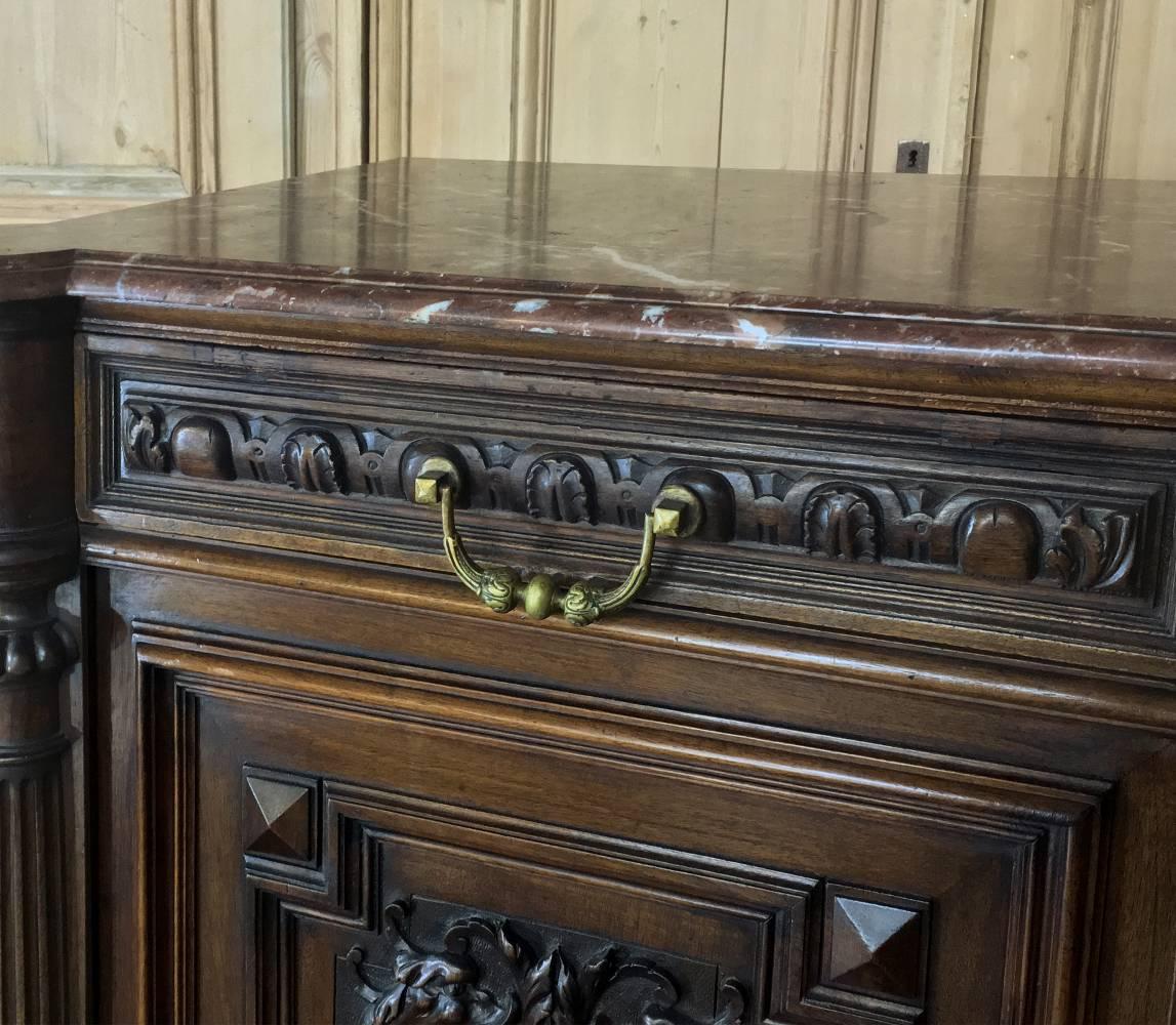 19th Century French Louis XIV Hand-Carved Walnut Marble-Top Buffet 5