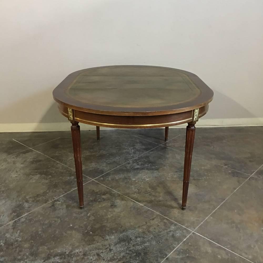 19th Century French Directoire Leather Top Hand-Crafted Mahogany Table with Leaf 2